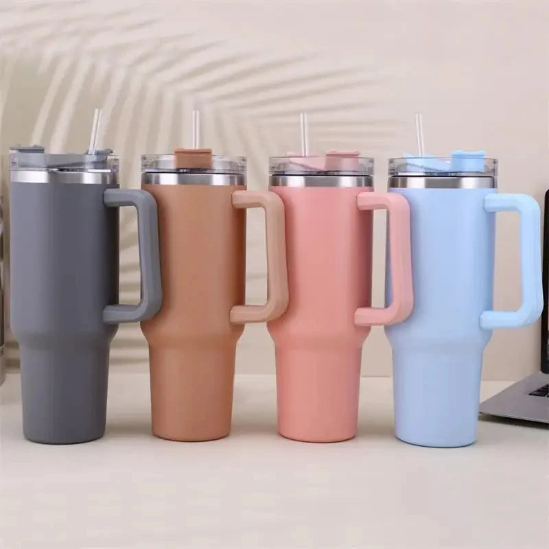 Water Bottle Thermal Coffee Car Cup Cold Hot Travel BPA Free Mugs Vacuum Flask with Handle Straw