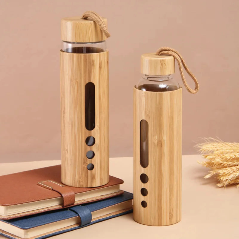 Glass Water Bottle Bamboo Hot-proof Sleeve Borosilicate Glass Cup Eco-friendly Drinkware outdoor Portable Tour Bottle