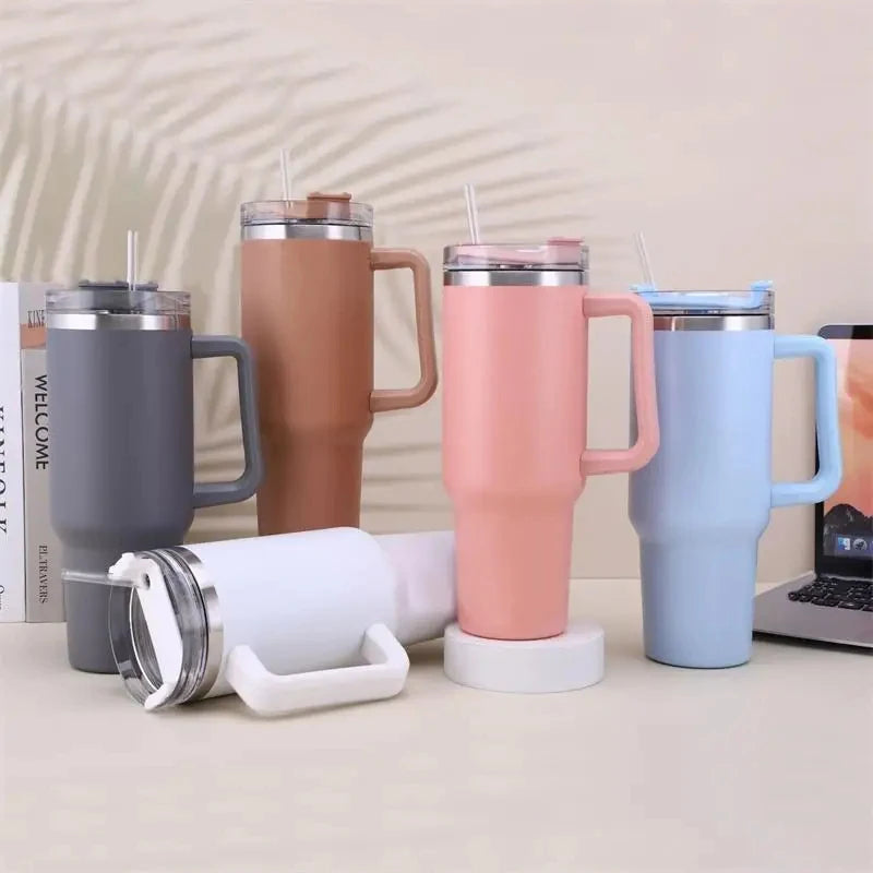 Water Bottle Thermal Coffee Car Cup Cold Hot Travel BPA Free Mugs Vacuum Flask with Handle Straw