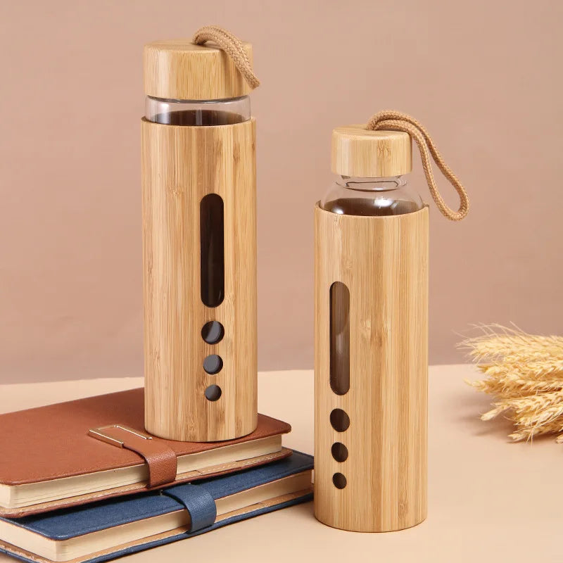 500ml Glass Water Bottle Bamboo Hot-proof Sleeve Borosilicate Glass Cup Eco-friendly Drinkware outdoor Portable Tour Bottle