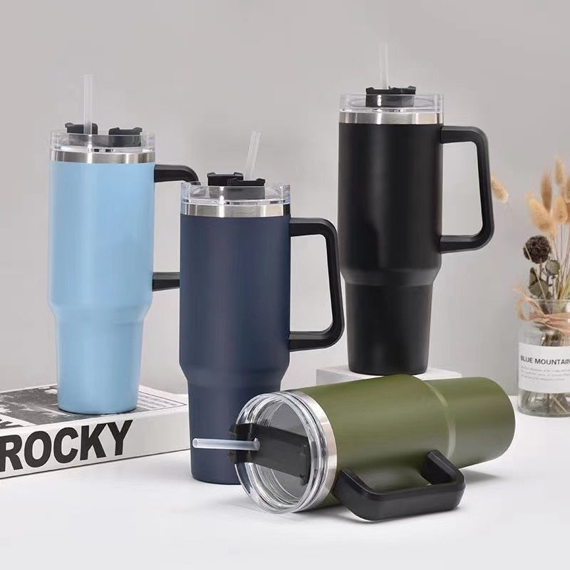 Water Bottle Thermal Coffee Car Cup Cold Hot Travel BPA Free Mugs Vacuum Flask with Handle Straw